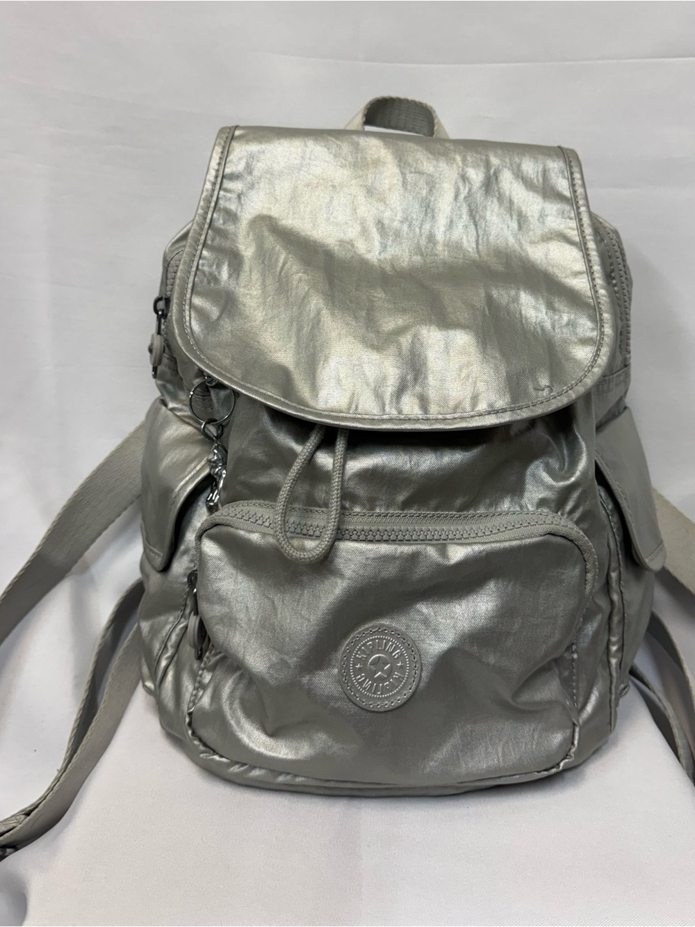 Kipling Silver Metallic Backpack - Women’s Stylish Daypack